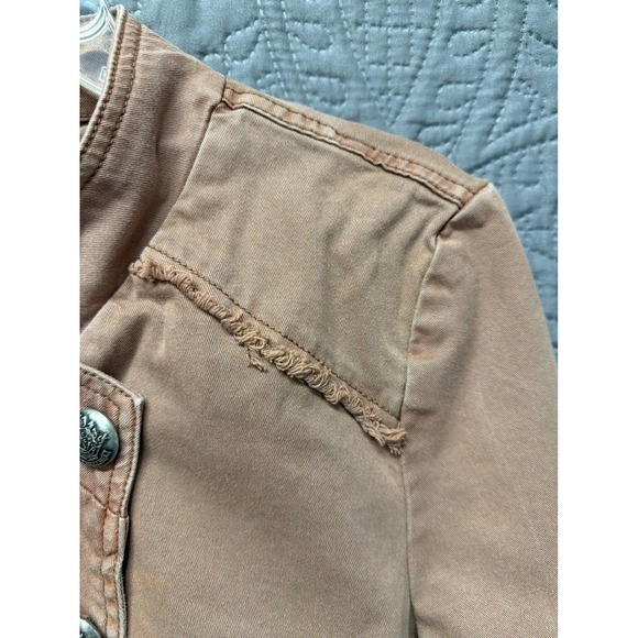 Free People Military Inspired Ruffle Jacket Button Front Distressed Brown Size M - Picture 6 of 15